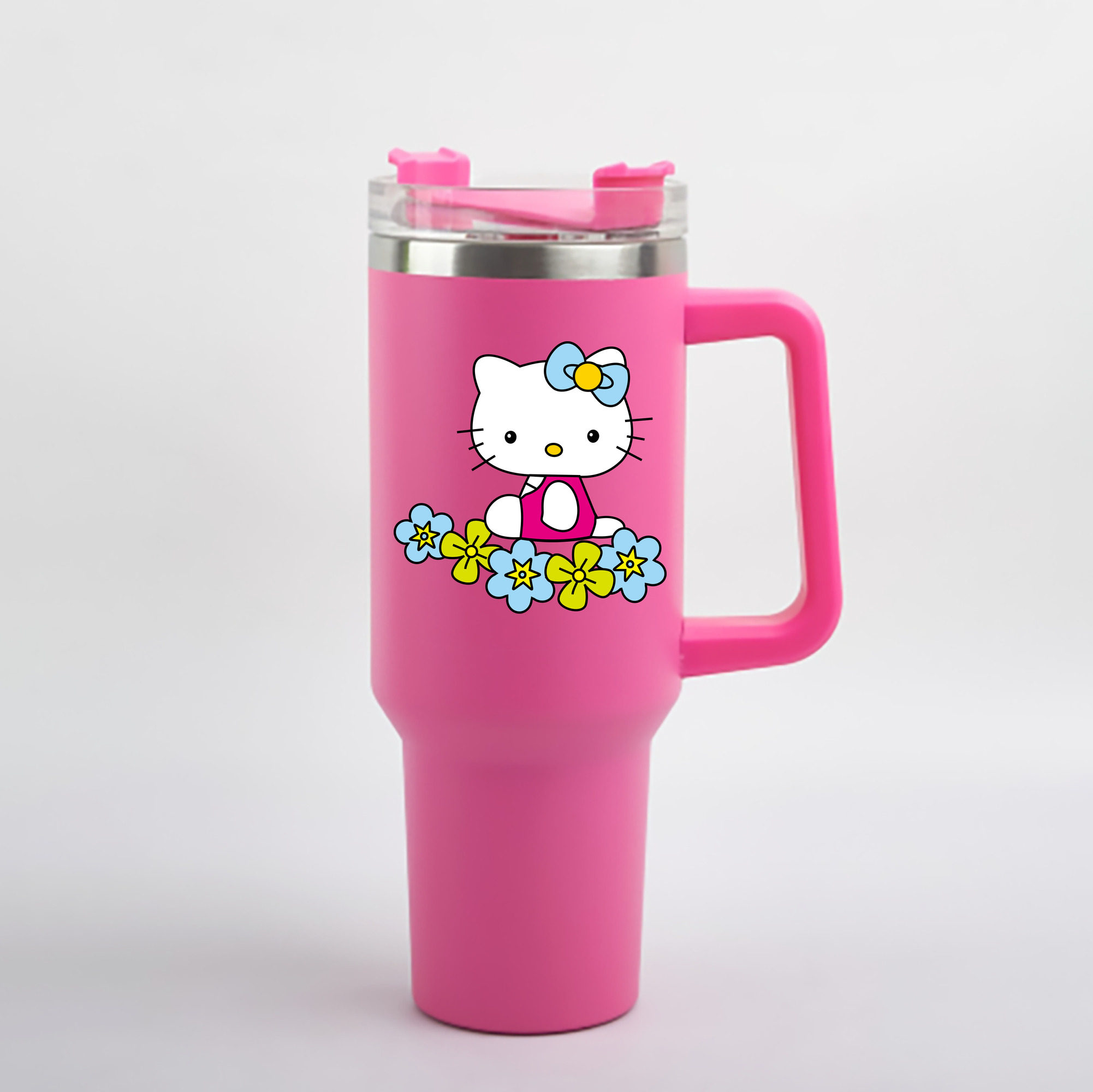 （画像用） Hello Kitty ハローキティ 1200mL車用タンブラー - クリスタルステッカー（プラスチックストロー付き）